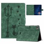 For iPad Air 10.9 2022 / 2020 Embossed Couple Cat Smart Tablet Leather Case(Green)