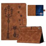 For iPad mini 2024 / mini 6 Embossed Couple Cat Smart Tablet Leather Case(Brown)