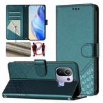 For Xiaomi Mi 11 Pro Honeycomb Embossing RFID Leather Phone Case(Peacock Green)