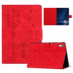 For Lenovo Tab M9 / TB-310FU Embossed Couple Cat Smart Tablet Leather Case(Red)