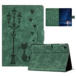 For Lenovo Tab M10 3rd Gen / TB-328F Embossed Couple Cat Smart Tablet Leather Case(Green)