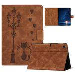 For Lenovo Tab M10 3rd Gen / TB-328F Embossed Couple Cat Smart Tablet Leather Case(Brown)