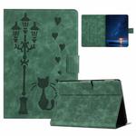 For Amazon Kindle Paperwhite 4 / 3 / 2 Embossed Couple Cat Smart Tablet Leather Case(Green)