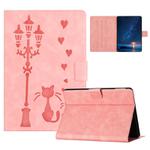 For Amazon Kindle Paperwhite 4 / 3 / 2 Embossed Couple Cat Smart Tablet Leather Case(Pink)