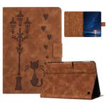 For Amazon Kindle Fire HD 10 2023 / 2021 Embossed Couple Cat Smart Tablet Leather Case(Brown)