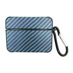 For AirPods Pro 2 Carbon Fiber Square Leather Earphone Case with Hook(Blue)
