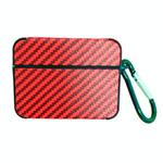 For AirPods Pro 2 Carbon Fiber Square Leather Earphone Case with Hook(Red)