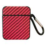 For AirPods 1 / 2 Carbon Fiber Square Leather Earphone Case with Hook(Red)