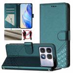 For Redmi K70 Ultra 5G Honeycomb Embossing RFID Leather Phone Case(Peacock Green)