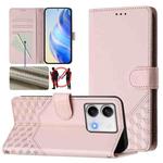 For Redmi Note 13 5G Global Honeycomb Embossing RFID Leather Phone Case(Pink)