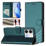 For Redmi Note 13 5G Global Honeycomb Embossing RFID Leather Phone Case(Peacock Green)