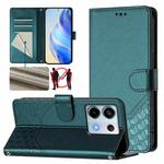 For Redmi Note 13 Pro 5G Global Honeycomb Embossing RFID Leather Phone Case(Peacock Green)