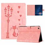 For Samsung Galaxy Tab A7 10.4 2020 Embossed Couple Cat Smart Tablet Leather Case(Pink)