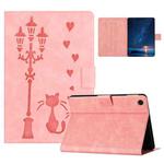 For Samsung Galaxy Tab A9 Embossed Couple Cat Smart Tablet Leather Case(Pink)