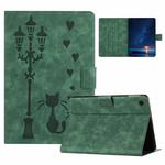 For Samsung Galaxy Tab A9+ Embossed Couple Cat Smart Tablet Leather Case(Green)
