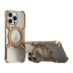 For iPhone 15 / 14 / 13 Pro Max Mechanical Gear MagSafe Holder Borderless Metal Phone Case(Gold)