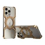 For iPhone 16 Plus / 15 Pro Max Mechanical Gear MagSafe Holder Borderless Metal Phone Case(Gold)