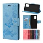 For Samsung Galaxy Note20 Butterflies Embossing Horizontal Flip Leather Case with Holder & Card Slots & Wallet(Blue)