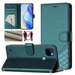 For Realme C21Y Honeycomb Embossing RFID Leather Phone Case(Peacock Green)