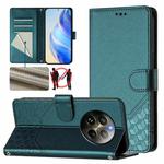 For Realme 12+ 5G Global Honeycomb Embossing RFID Leather Phone Case(Peacock Green)