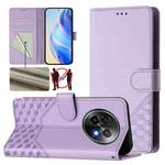 For Realme 13+ 5G Global Honeycomb Embossing RFID Leather Phone Case(Light Purple)