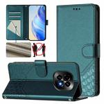 For Realme C63 5G Global Honeycomb Embossing RFID Leather Phone Case(Peacock Green)