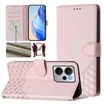 For Realme 14 5G / 14T 5G Global Honeycomb Embossing RFID Leather Phone Case(Pink)