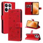 For Xiaomi 14T Pro Cat and Bee Embossed Flip Leather Phone Case(Red)