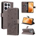 For Xiaomi 14T Pro Cat and Bee Embossed Flip Leather Phone Case(Grey)