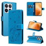 For Xiaomi 14T Pro Cat and Bee Embossed Flip Leather Phone Case(Blue)