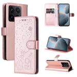 For Xiaomi 14T Cat and Bee Embossed Flip Leather Phone Case(Rose Gold)