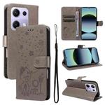 For Xiaomi Poco M6 Pro 4G Global Cat and Bee Embossed Flip Leather Phone Case(Grey)