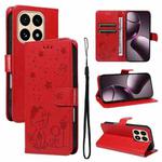 For Xiaomi 15T 5G Cat and Bee Embossed Flip Leather Phone Case(Red)