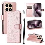 For Xiaomi 15T 5G Cat and Bee Embossed Flip Leather Phone Case(Rose Gold)