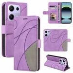 For Xiaomi Poco M6 Pro 4G Global Dual-color Splicing Flip Leather Phone Case(Purple)
