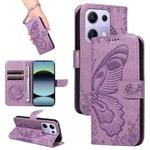 For Xiaomi Poco M6 Pro 4G Global Swallowtail Butterfly Embossed Leather Phone Case(Purple)