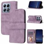 For Xiaomi 14T Pro Embossed Stripes Skin Feel Leather Phone Case(Light Purple)