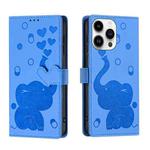 For iPhone 16 Pro Cartoon Elephant Embossed Leather Phone Case(Blue)