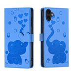 For iPhone 16 Plus Cartoon Elephant Embossed Leather Phone Case(Blue)