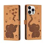 For iPhone 15 Pro Max Cartoon Elephant Embossed Leather Phone Case(Yellow)