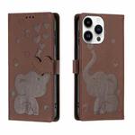 For iPhone 15 Pro Cartoon Elephant Embossed Leather Phone Case(Brown)