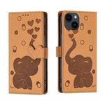 For iPhone 14 Cartoon Elephant Embossed Leather Phone Case(Yellow)