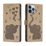 For iPhone 13 Pro Max Cartoon Elephant Embossed Leather Phone Case(Khaki)