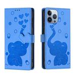 For iPhone 13 Pro Cartoon Elephant Embossed Leather Phone Case(Blue)