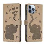 For iPhone 13 Pro Cartoon Elephant Embossed Leather Phone Case(Khaki)