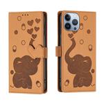 For iPhone 13 Pro Cartoon Elephant Embossed Leather Phone Case(Yellow)