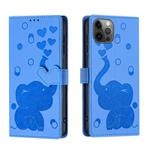 For iPhone 12 / 12 Pro Cartoon Elephant Embossed Leather Phone Case(Blue)