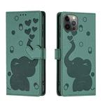 For iPhone 12 / 12 Pro Cartoon Elephant Embossed Leather Phone Case(Green)