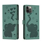 For iPhone 12 Pro Max Cartoon Elephant Embossed Leather Phone Case(Green)