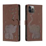 For iPhone 12 Pro Max Cartoon Elephant Embossed Leather Phone Case(Brown)